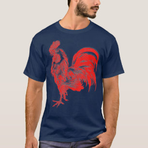 Mens Red Rooster Cocky Vintag Rooster T-Shirt