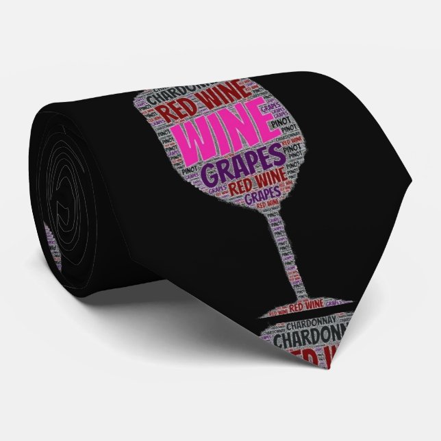 Mens Red White Wine Glass Graphic Black Krawatte (Gerollt)