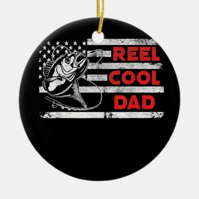 Mens Reel Cool Dad American Flag Fishing Fathers Keramik Ornament (Vorne)