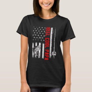 Mens Reel Cool Papa American Flag Family Fathers D T-Shirt