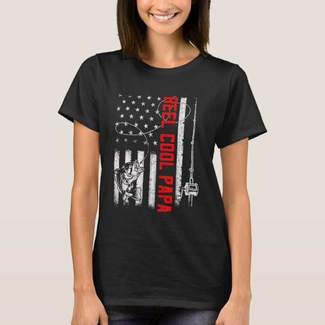 Mens Reel Cool Papa American Flag Family Fathers D T-Shirt (Vorderseite)