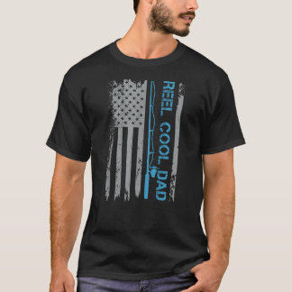 Mens Reel Cool Vater Fishing USA Flag Patriotic 4. T-Shirt