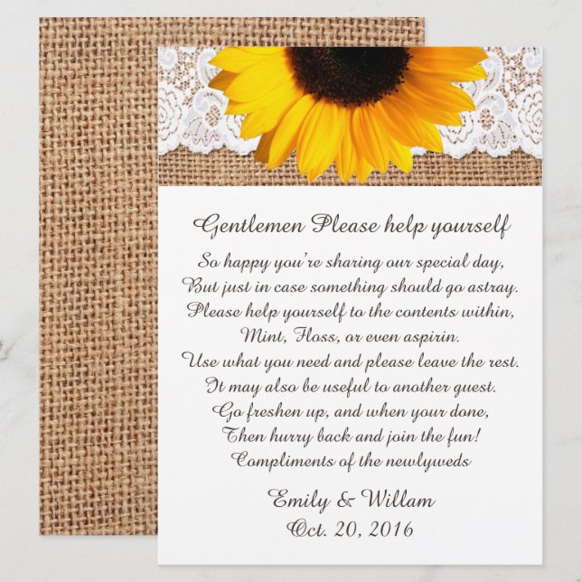 Mens Restroom Wedding Basket Sign Einladung (Vorne/Hinten)
