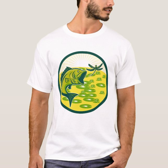 Mens Retro Bass Jumping Dragonfly T - Shirt (Vorderseite)