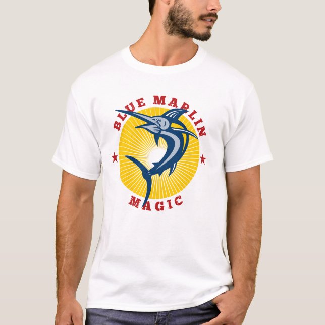 Mens Retro Blue Marlin Magic T-Shirt (Devant)