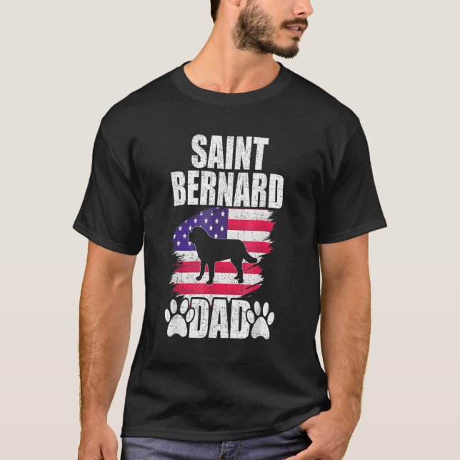 Mens Saint Bernard Dad Dog  American US Flag Fathe T-Shirt (Vorderseite)