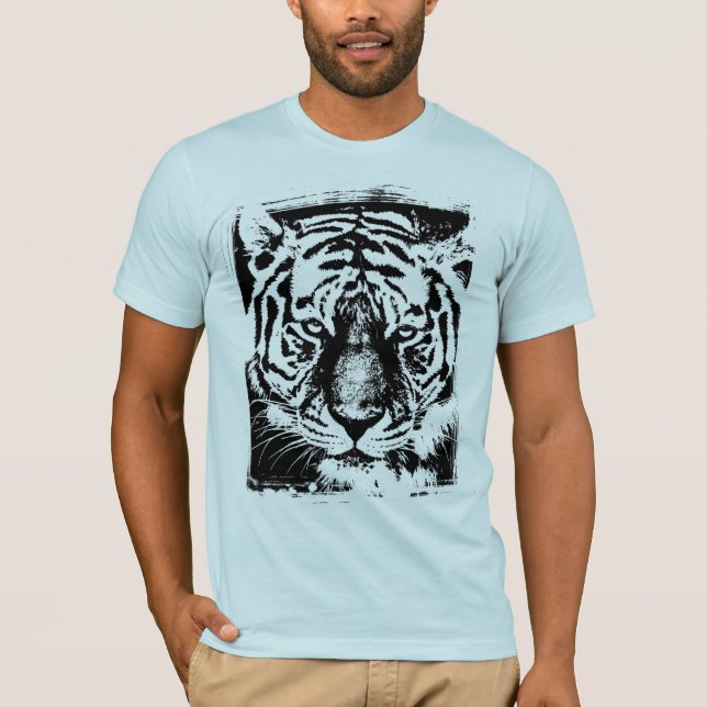Mens Short Sleeve Modern Light Blue Tiger Face T-Shirt (Vorderseite)