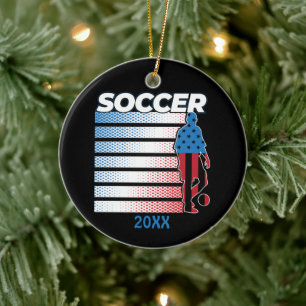 Men's Soccer Patriotic USA Flag Keramik Ornament