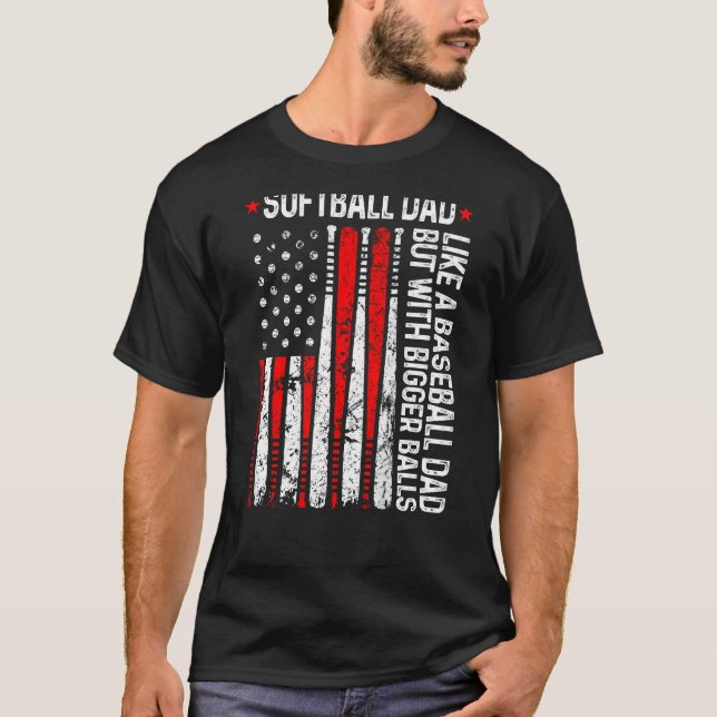 Mens Softball Dad Like A Baseball Dad US Flag Fath T-Shirt (Vorderseite)