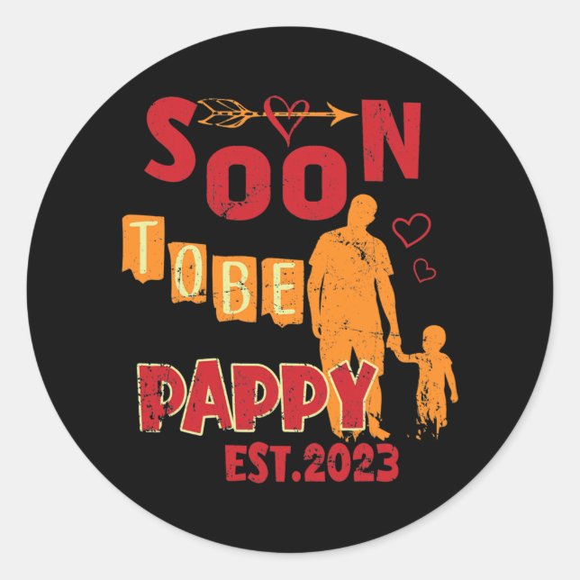 Mens Soon To Be Pappy New Daddy Est 2023  Runder Aufkleber (Vorderseite)