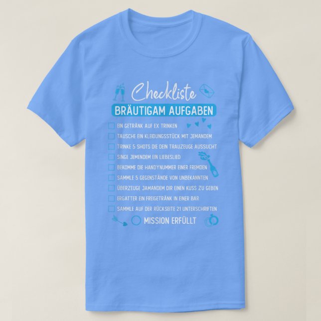 Mens Stag Party Checklist Groom Tasks  T-Shirt (Design vorne)