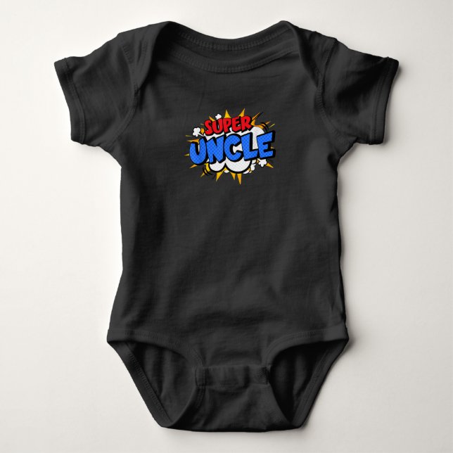 Mens Super Uncle Funny Cooles Comic Cartoon Hero Baby Strampler (Vorderseite)