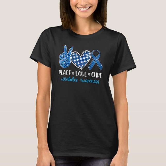 Mens Support Peace Love Cure Grey Blue Ribbon Diab T-Shirt (Vorderseite)