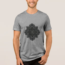 Men's t-shirt with geometric gray & black mandala Tri-Blend shirt