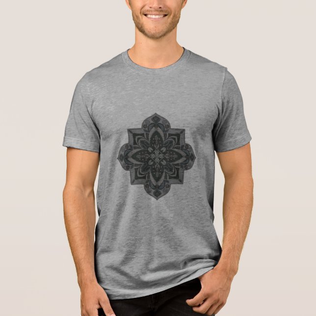 Men's t-shirt with geometric gray & black mandala Tri-Blend shirt (Vorderseite)