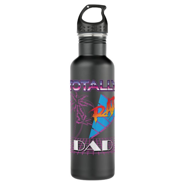 Mens Totally Krass Vater Retro Vaporwave 80er 90s  Edelstahlflasche (Vorderseite)