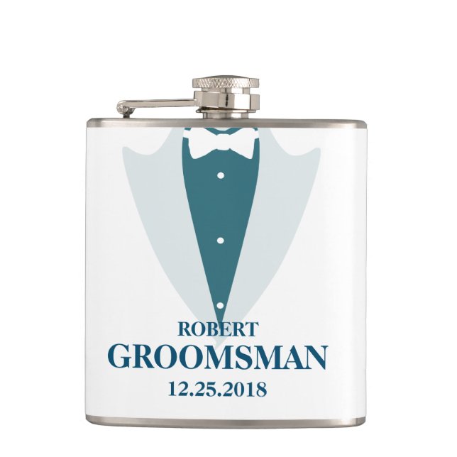 Mens Tuxedo und Trauzeuge Hochzeit Flachmann (Vorderseite)