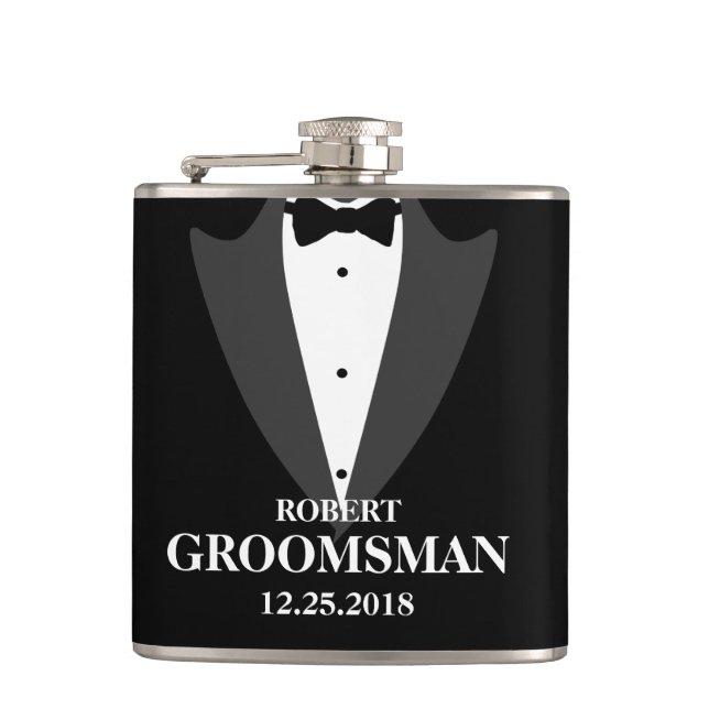 Mens Tuxedo und Trauzeuge Hochzeit Flachmann (Vorderseite)