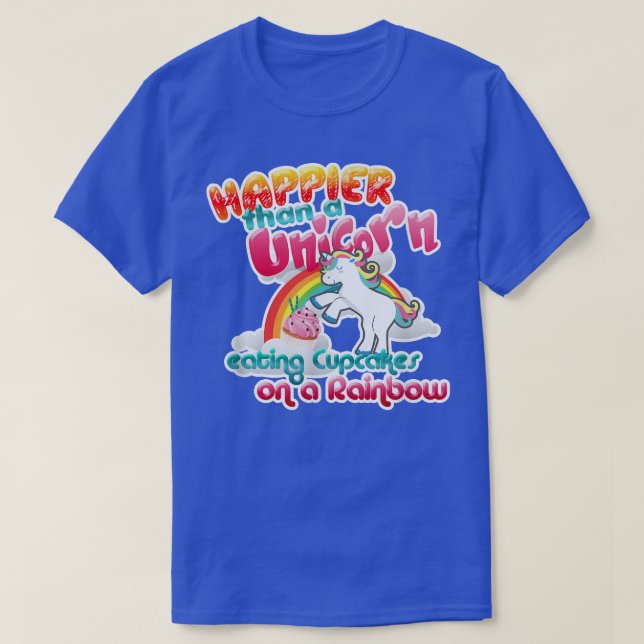 Mens Unicorn Eating Cupcakes on a Rainbow Unicorn T-Shirt (Design vorne)
