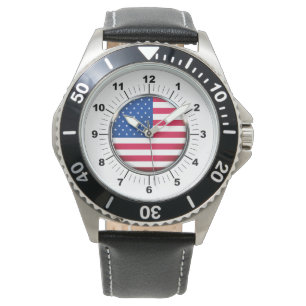 Men's USA Stainless Steel Black Leather Strap Armbanduhr