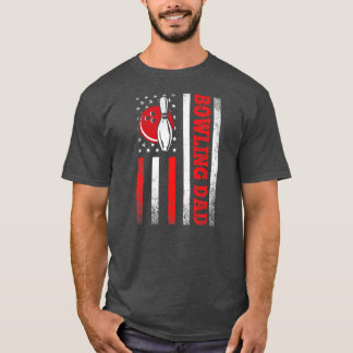 Mens Vintag Bowling Vater American Flag Sport T-Shirt