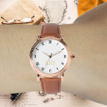 Mens Vintage Rose Gold Erstbrauner Lederriemen Armbanduhr<br><div class="desc">Erstellen Sie Ihre eigene personalisierte, elegante, coole, einzigartige Imitate Gold, Schwarz-Weiß-Stunden, mit Monogramm, Herren Rose Gold Retro Vintage Look-Stil braunen Leder Gurt-Uhr. Geben Sie einfach Ihren Namen / Monogramm / Initialen ein, um Ihre Wünsche anzupassen. Macht ein großartiges Geschenk, zum Geburtstag, Abschluss, Vatertag, Weihnachten, Feiertage, Hochzeit, Heiratsjubiläum, Valentinstag und mehr,...</div>