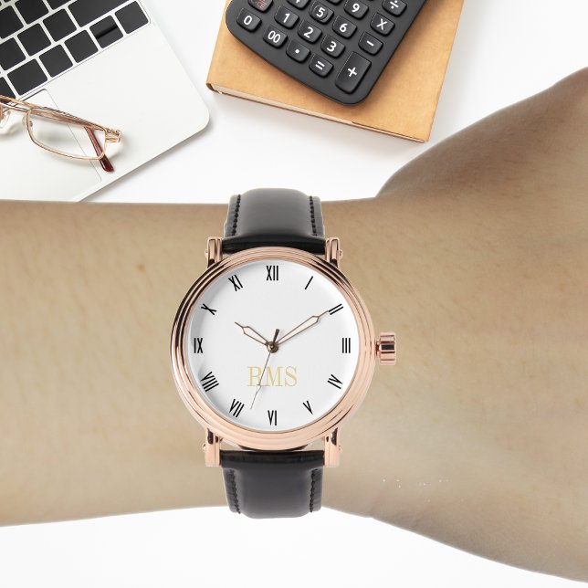 Mens Vintage Rose Gold Erstmaliges schwarzes Leder Armbanduhr (Mens Vintage Rose Gold Initial Black Leather Strap Watch)