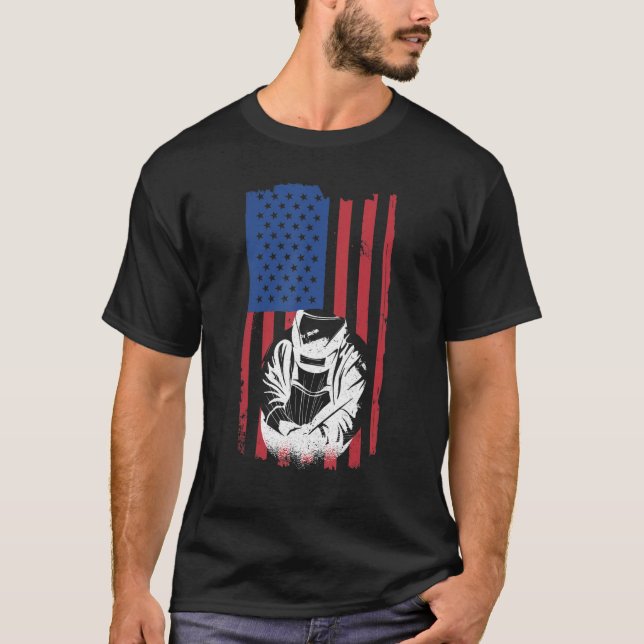 Mens Welding   For Welder American Flag Iron Worke T-Shirt (Vorderseite)
