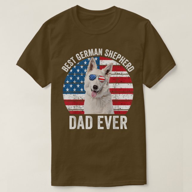 Mens White German Shepherd Vater American Flag Dog T-Shirt (Design vorne)