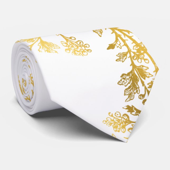 Men's White Gold Leaf Stems Anzug Necktie Krawatte (Gerollt)