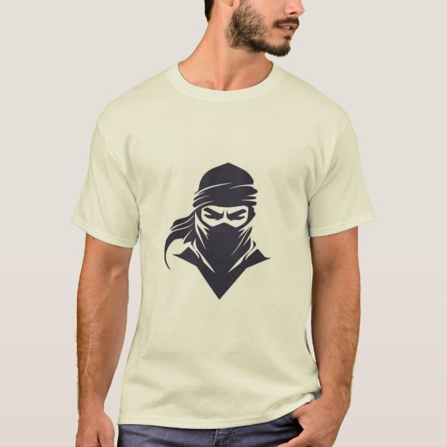Men's white t-shirt with modern ninja design (Devant)