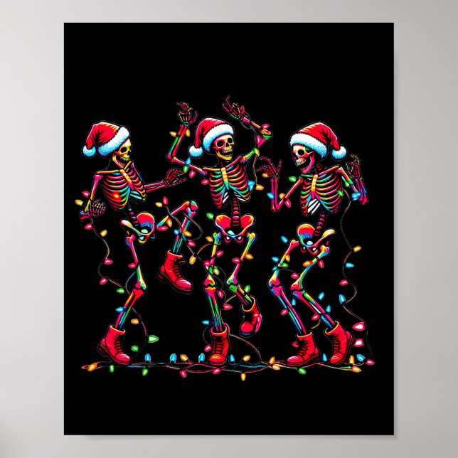 Mens Womens Christmas Skeleton Santa Dancing Light Poster (Vorne)