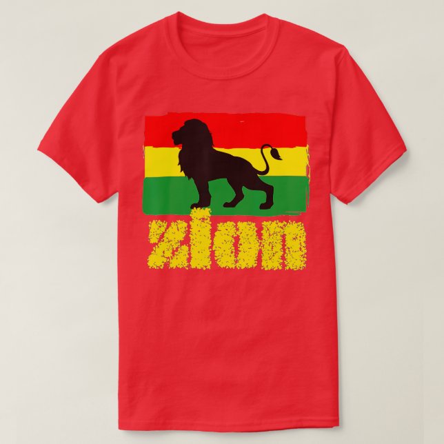 Mens Zion Lion of Judah Red Green Yellow Rasta Col T-Shirt (Design vorne)