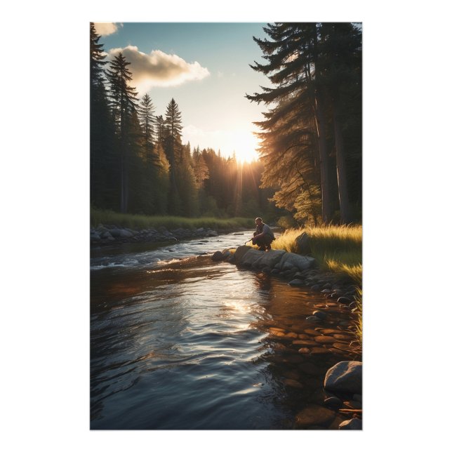 *~* Mensch Fischerei Stream Natur AP49 Kiefer Fotodruck (Vorne)
