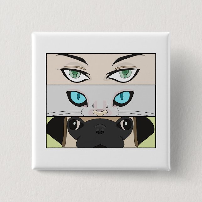 Mensch, Katze und Hund, die dich anschauen Button (Vorderseite)