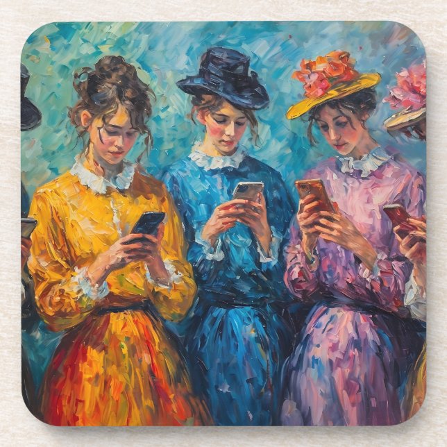 Menschen des 19. Jahrhunderts mit Smartphones Getränkeuntersetzer (Vorderseite)