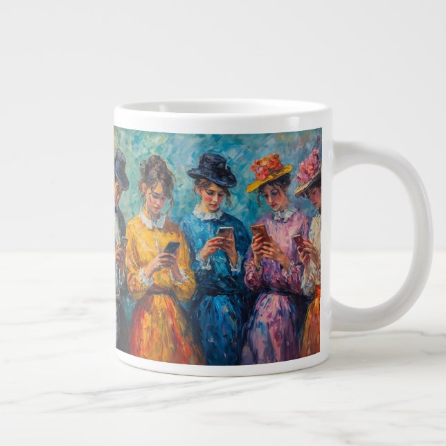 Menschen des 19. Jahrhunderts mit Smartphones Jumbo-Tasse (Rechts)