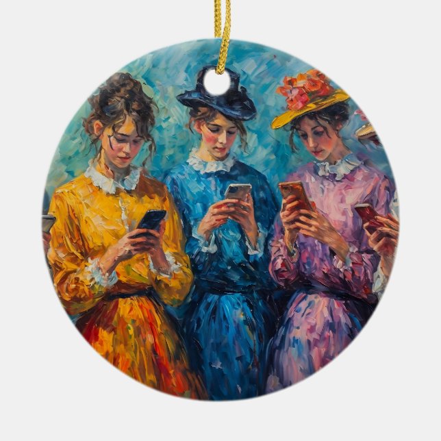 Menschen des 19. Jahrhunderts mit Smartphones Keramik Ornament (Vorne)