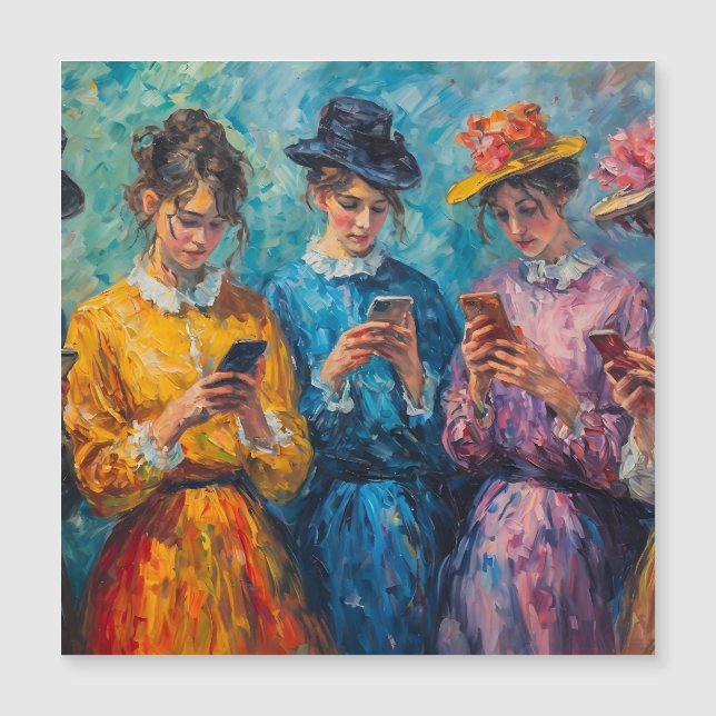 Menschen des 19. Jahrhunderts mit Smartphones Magnetkarte (Vorderseite)