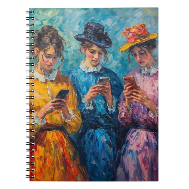 Menschen des 19. Jahrhunderts mit Smartphones Notizblock (Vorderseite)