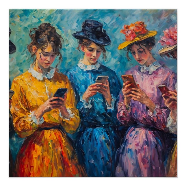 Menschen des 19. Jahrhunderts mit Smartphones Poster (Vorderseite)