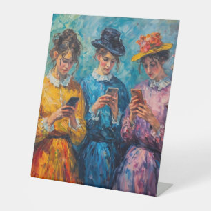 Menschen des 19. Jahrhunderts mit Smartphones Sockelschild