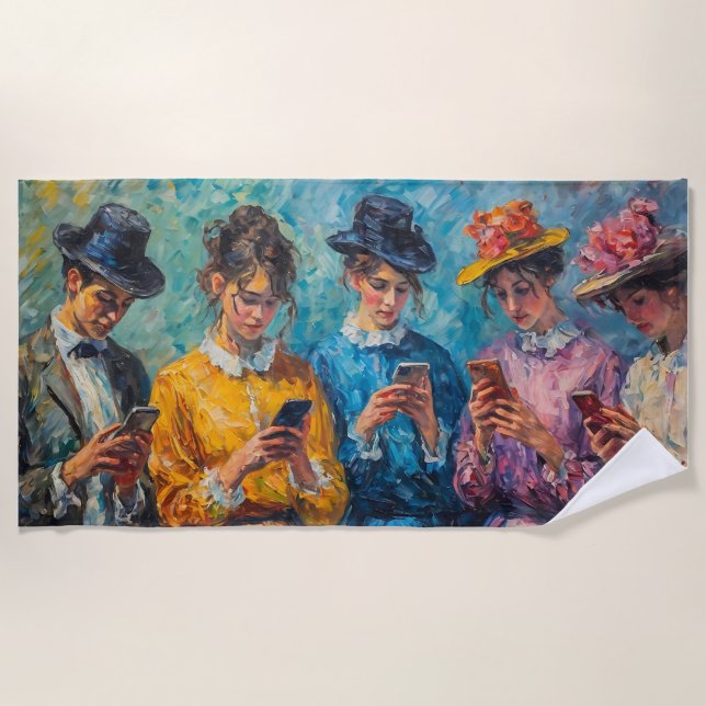Menschen des 19. Jahrhunderts mit Smartphones Strandtuch (Vorderseite)
