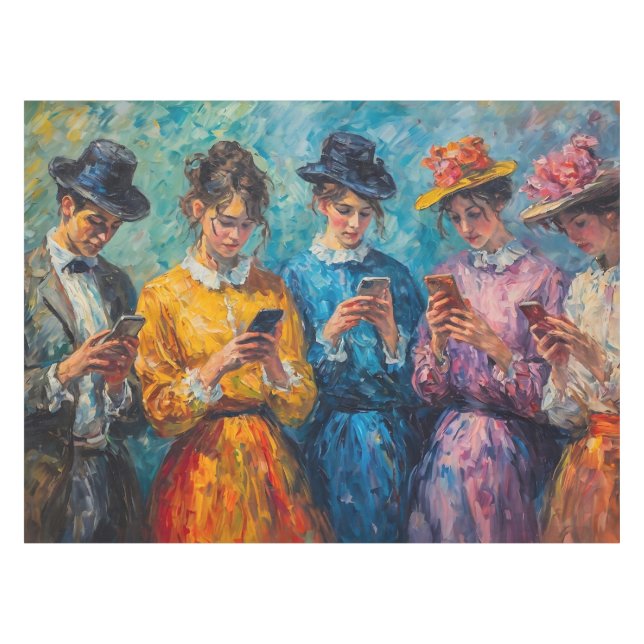 Menschen des 19. Jahrhunderts mit Smartphones Tischdecke (Vorderseite (Horizontal))