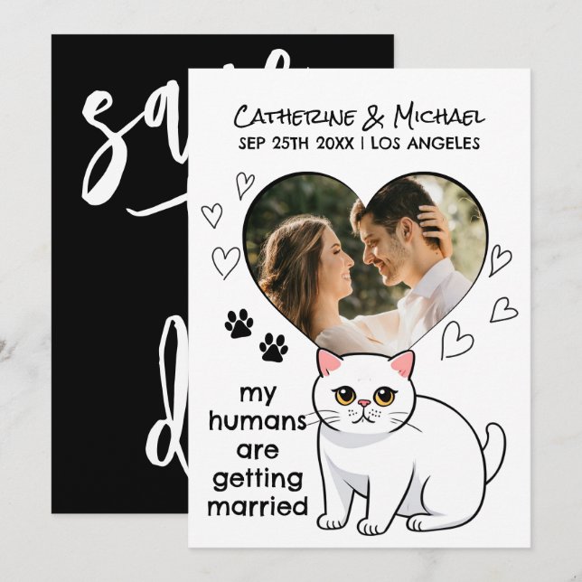 Menschen heiraten Niedliche Katzen Liebhaber Hand  Save The Date (Vorne/Hinten)