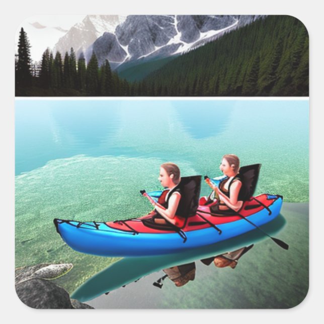 Menschen in Kayak auf einem großen See Quadratischer Aufkleber (Vorderseite)