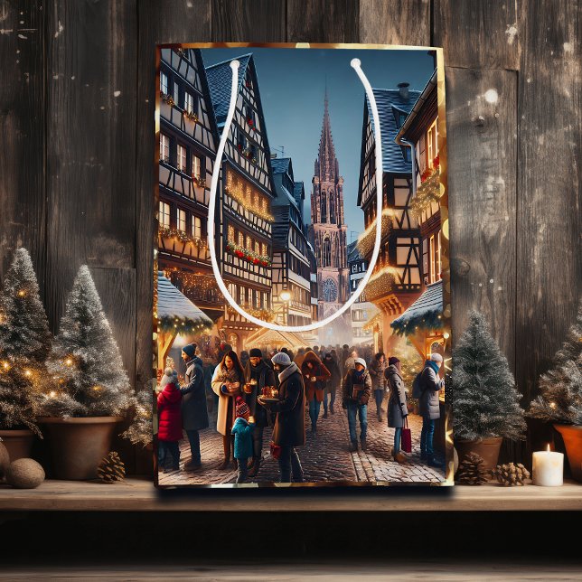Menschen in Straßburg, Frankreich, Weihnachtsmarkt Mittlere Geschenktüte (Von Creator hochgeladen)