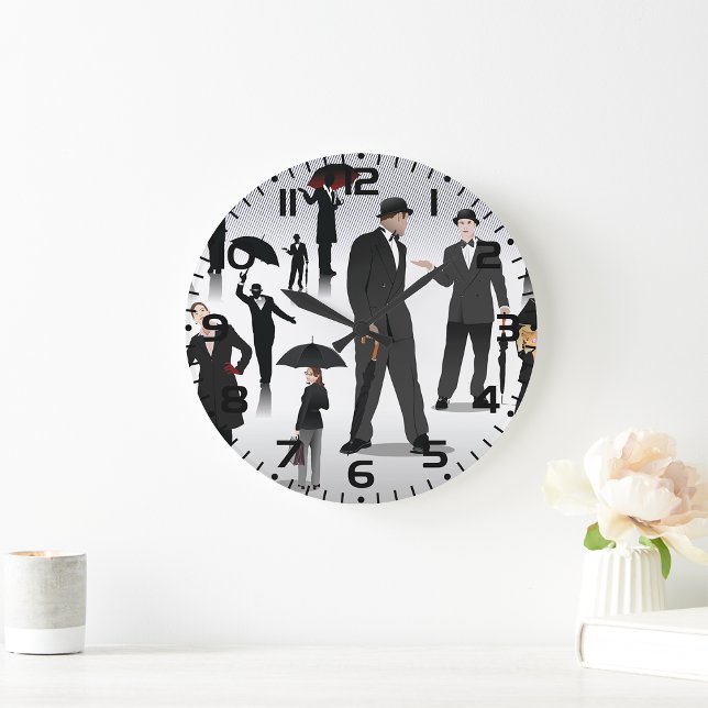 Menschen mit Regenschirmen Große Wanduhr (Von Creator hochgeladen)