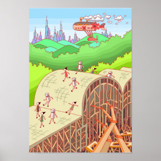 Menschen überqueren eine Holzbrücke. Poster