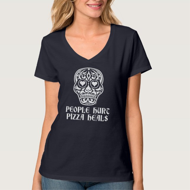 Menschen verletzen Pizza Zucker Herz Skull Anti Va T-Shirt (Vorderseite)